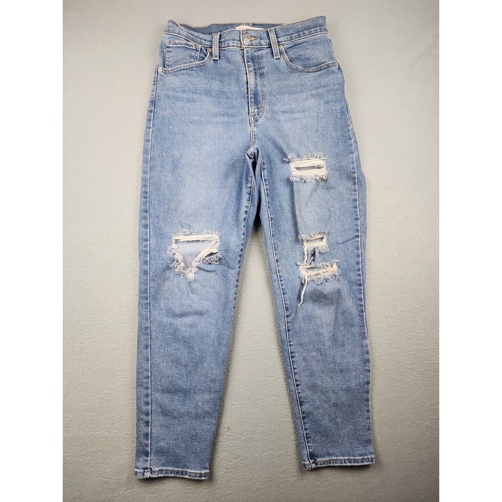 Levi's High Waisted Mom Jeans Womens 30x29 Blue Light Wash Distressed Denim